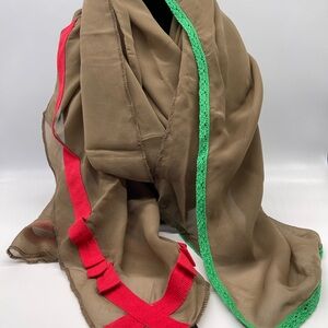 Tarnish Brown Scarf with Red and Green Trim 77”x29”
